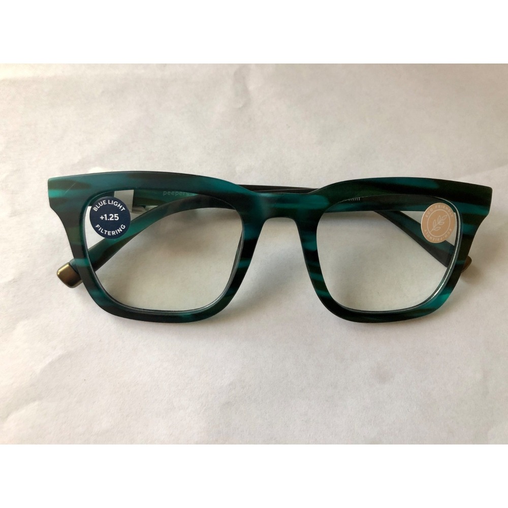 NEW TEAL FAUX HORN PEEPERS UNISEX BLUE LIGHT FILTERING Readers +1.25